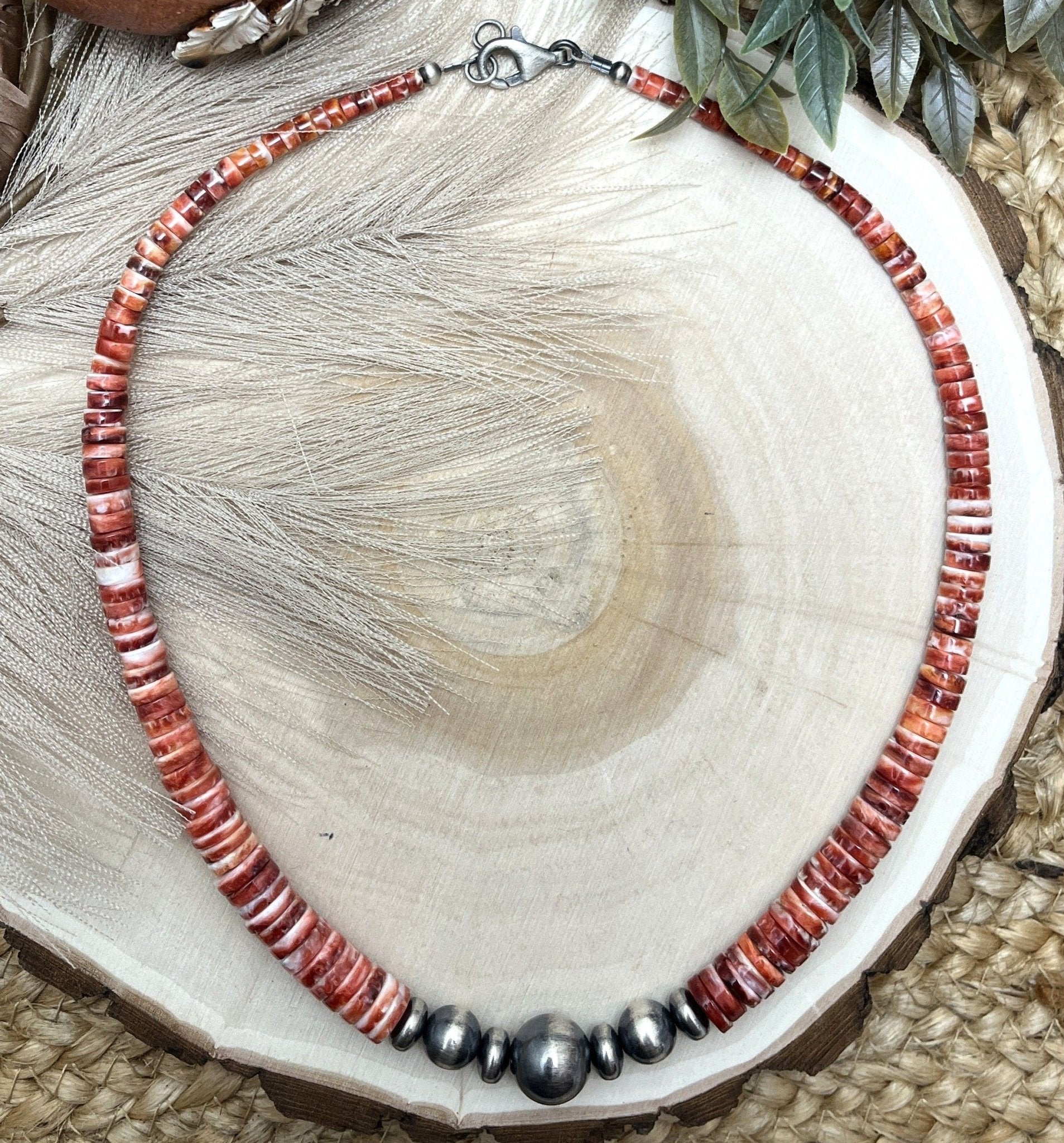 Desert Pearls & Red Spiny Oyster Necklace - Sunset TQ Mountain