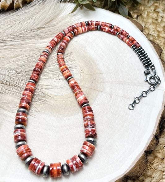 Desert Pearls & Red Spiny Oyster Necklace - Sunset TQ Mountain