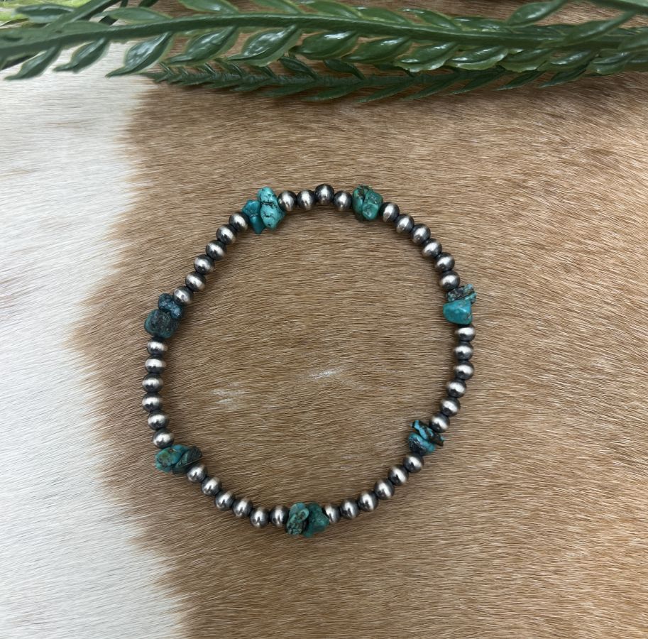 Desert Pearls & Turquoise Nuggets Stretch Bracelet - Sunset TQ Mountain
