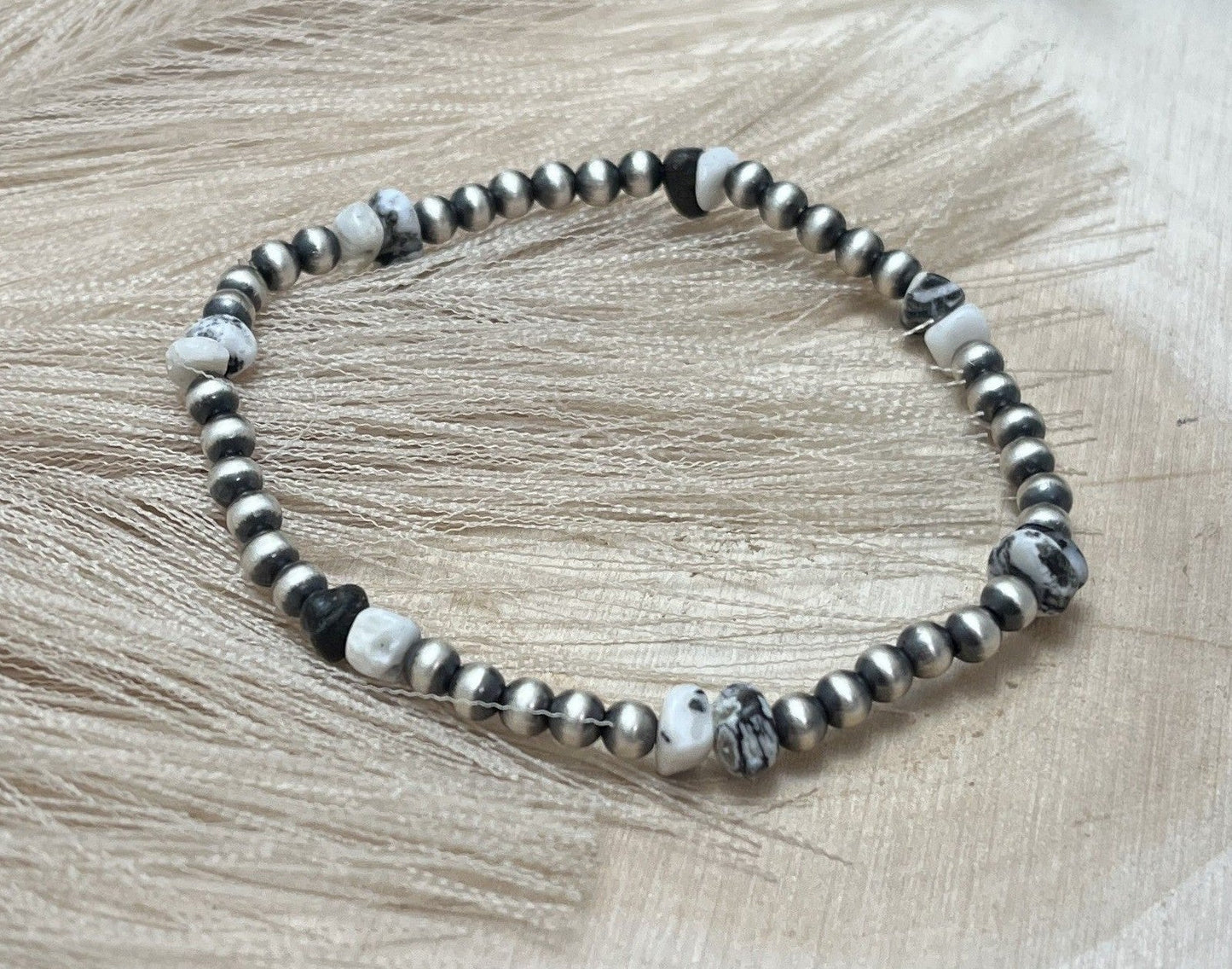 Desert Pearls & White Buffalo Nuggets Stretch Bracelet - Sunset TQ Mountain