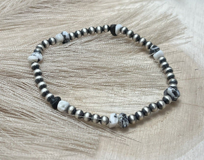 Desert Pearls & White Buffalo Nuggets Stretch Bracelet - Sunset TQ Mountain