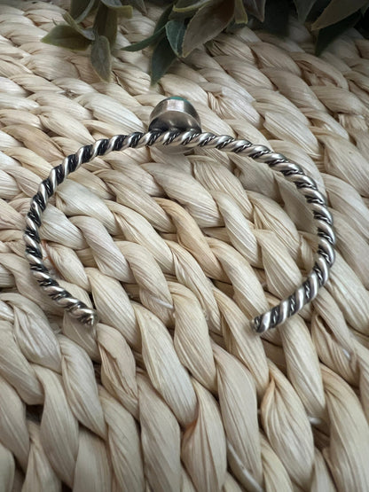 Elaine Tahe Navajo Artist Turquoise and Silver Twisted Wire Bracelet - Sunset TQ Mountain
