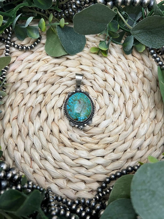 Eli Skeets Kingman Turquoise Pendant - Sunset TQ Mountain