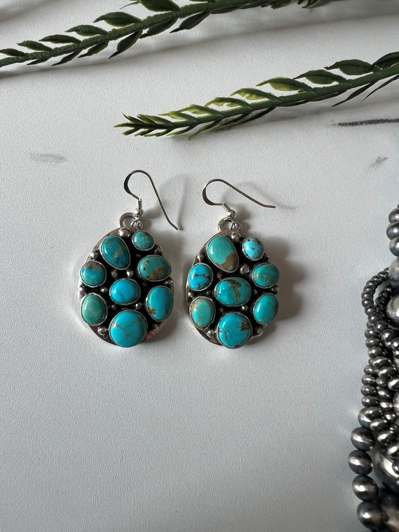 Emer Thompson 8 - stone Turquoise Dangle Earrings - Sunset TQ Mountain