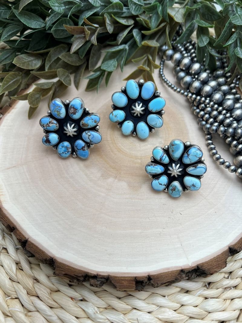 Golden Hills Turquoise Cluster Adjustable Rings - Sunset TQ Mountain