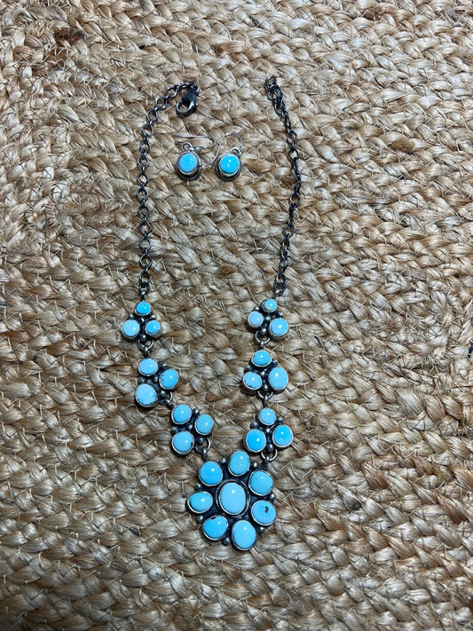 Golden Hills Turquoise Cluster Necklace Set - Sunset TQ Mountain