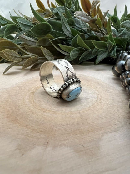 Golden Hills Turquoise Ring - 11mm Wide Band with Native Stamping - Sunset TQ Mountain