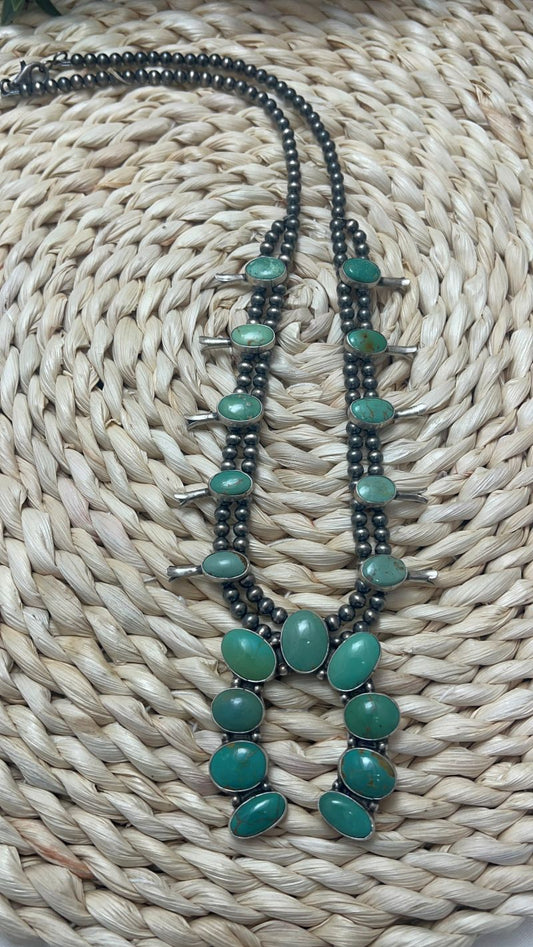 Green Sonoran Turquoise Squash Blossom and Earrings Set - Sunset TQ Mountain