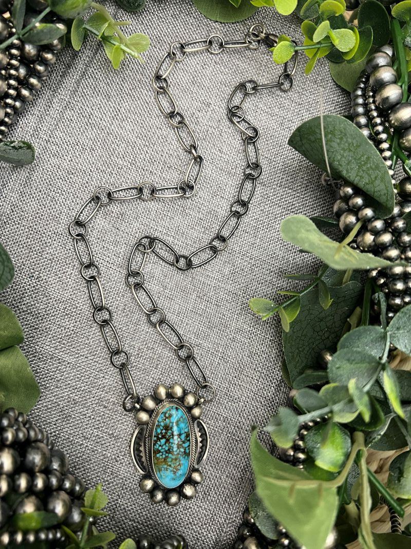 Kingman Turquoise and Bead Bar Necklace - Sunset TQ Mountain