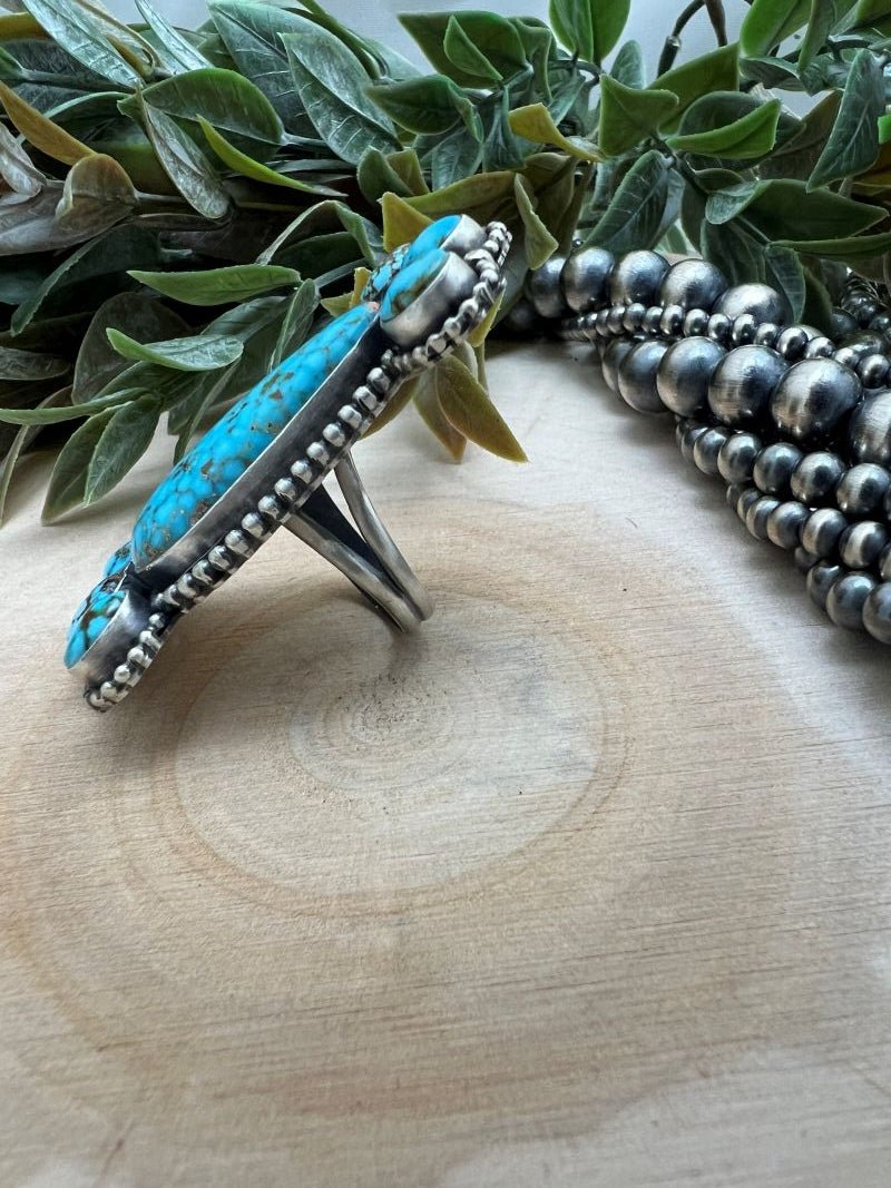 Kingman Turquoise Cluster Adjustable Rings - Sunset TQ Mountain