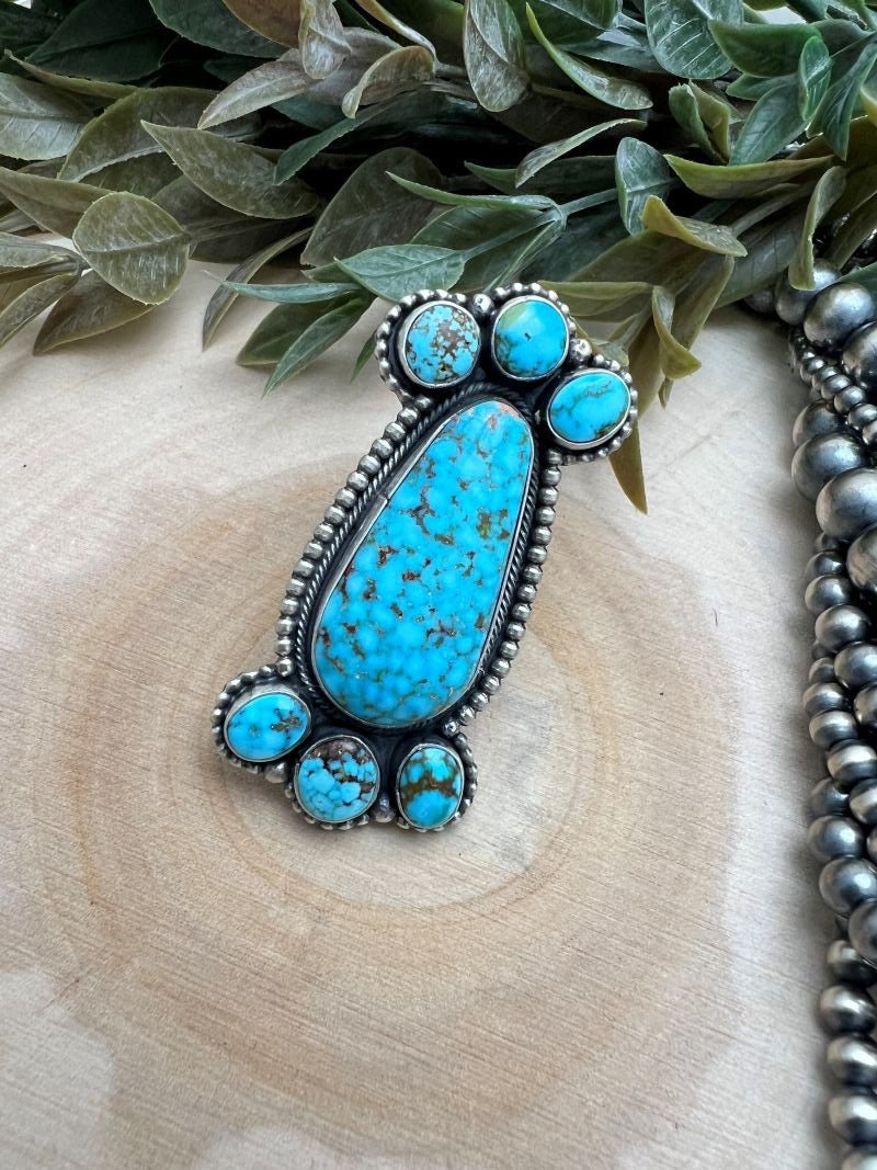 Kingman Turquoise Cluster Adjustable Rings - Sunset TQ Mountain