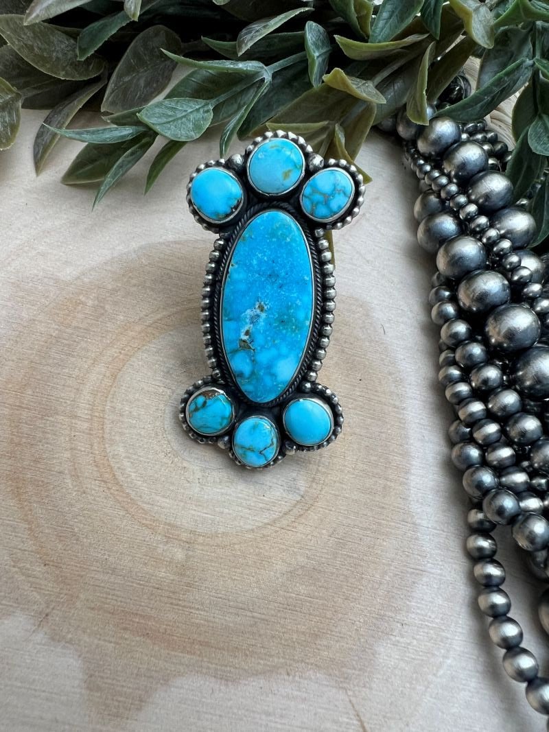 Kingman Turquoise Cluster Adjustable Rings - Sunset TQ Mountain