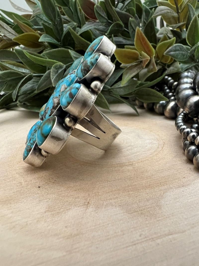 Kingman Turquoise Cluster Ring By Kathleen Livingston - Sunset TQ Mountain