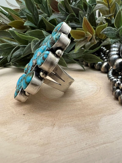 Kingman Turquoise Cluster Ring By Kathleen Livingston - Sunset TQ Mountain