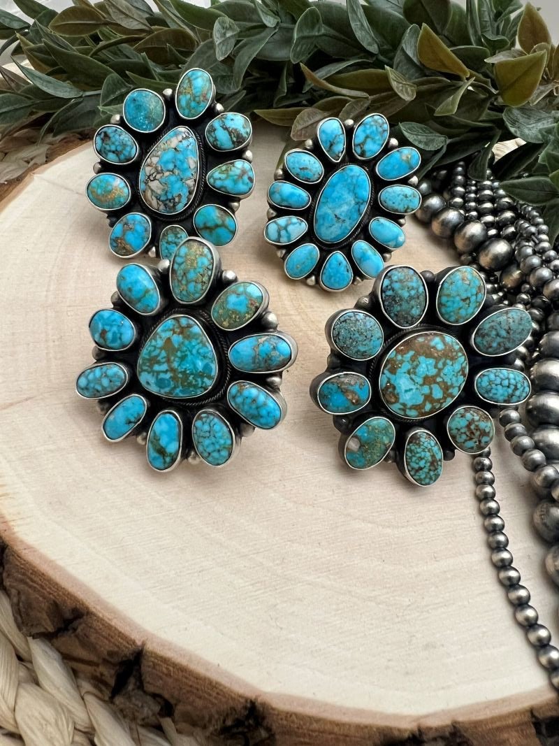 Kingman Turquoise Cluster Ring By Kathleen Livingston - Sunset TQ Mountain