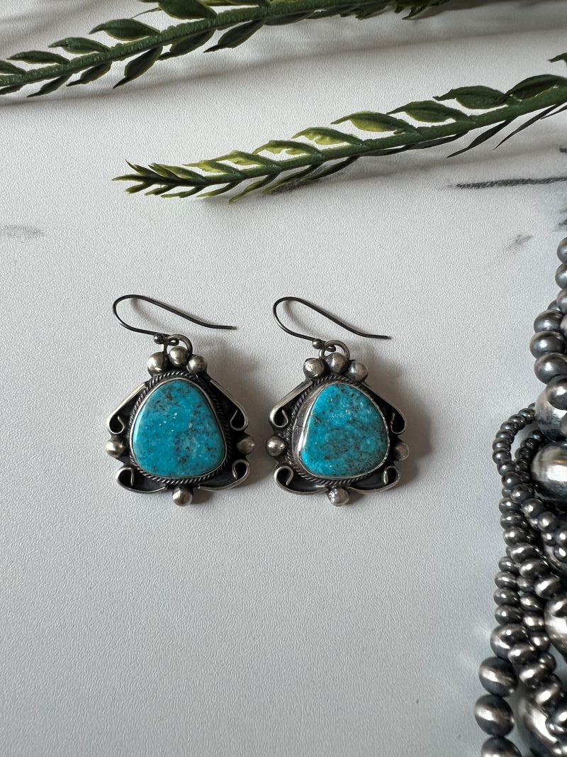 Kingman Turquoise Dangle Wire Earrings - Sunset TQ Mountain