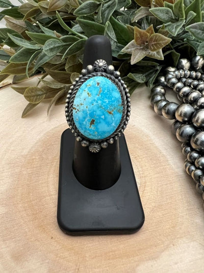 Kingman Turquoise Oval Ring by Eli Skeets - Sunset TQ Mountain