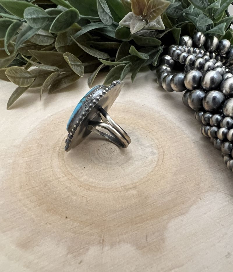 Kingman Turquoise Oval Ring by Eli Skeets - Sunset TQ Mountain