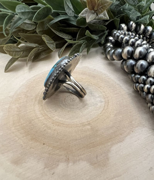 Kingman Turquoise Oval Ring by Eli Skeets - Sunset TQ Mountain