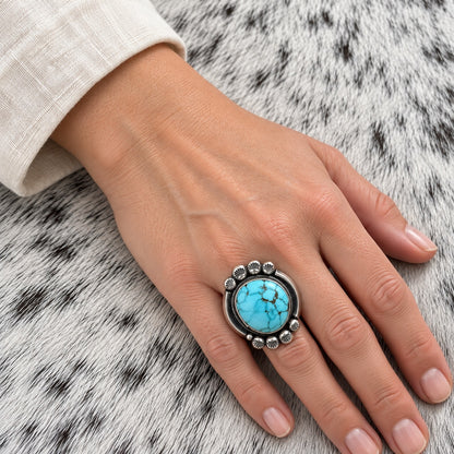 Kingman Turquoise Ring — lifestyle (approximate worn scale)