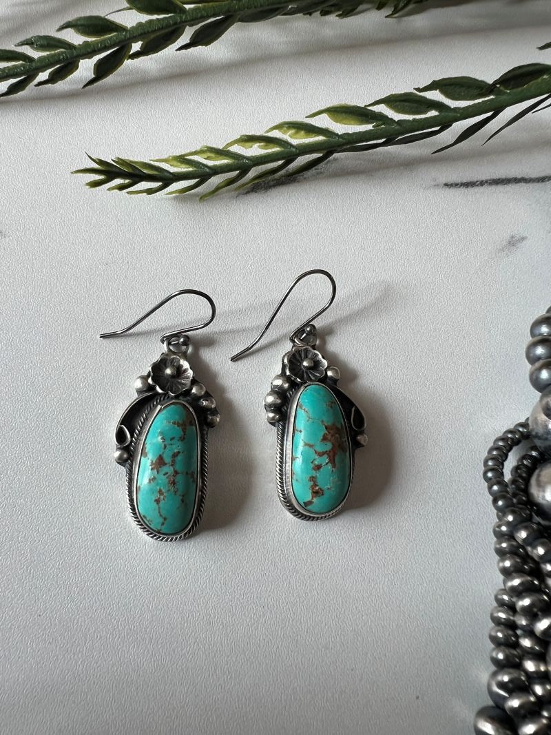 Mine 8 Turquoise Dangle Wire Earrings - Sunset TQ Mountain