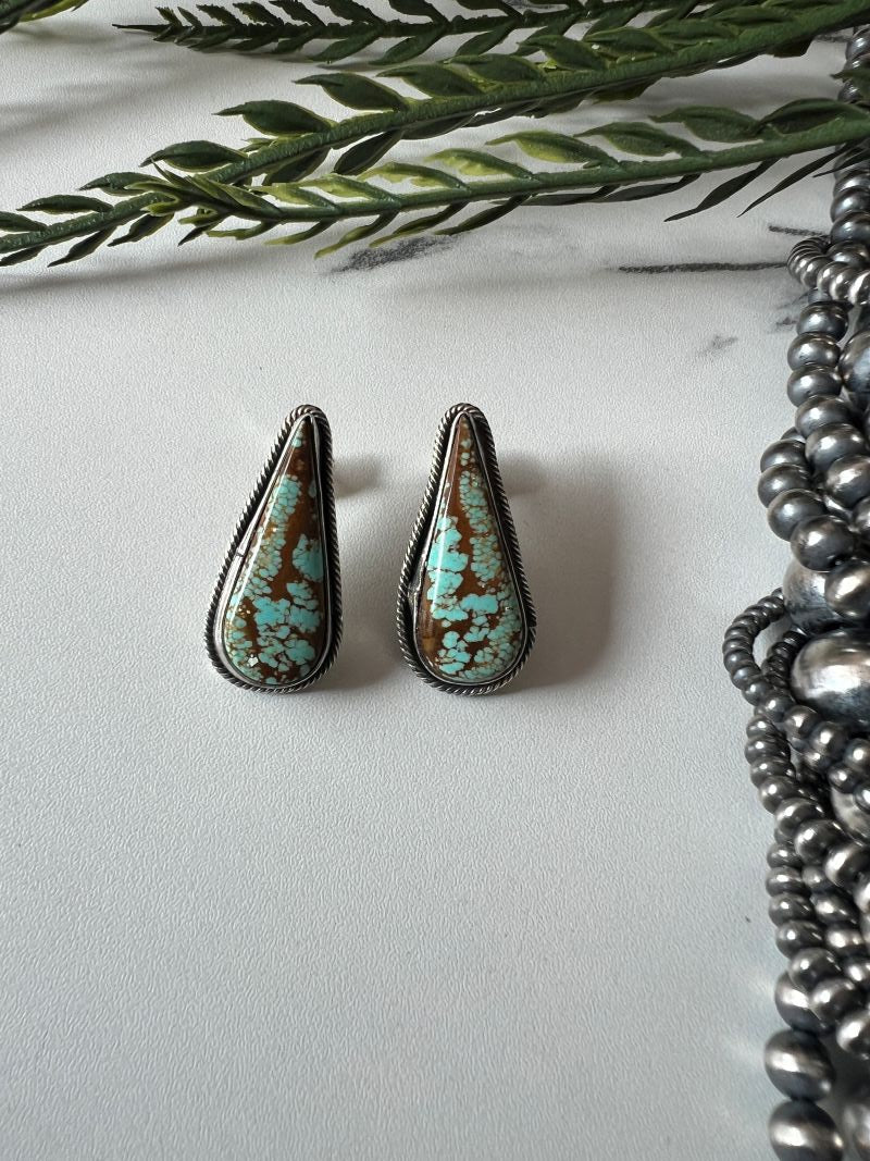 Mine 8 Turquoise Tear drop Post Earrings - Sunset TQ Mountain