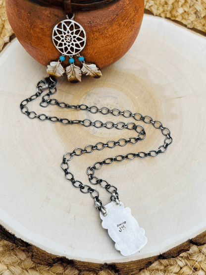 Navajo Artist 4 Stone Turquoise Bar Necklace 19" Chain Oxidized Sterling Silver - Sunset TQ Mountain
