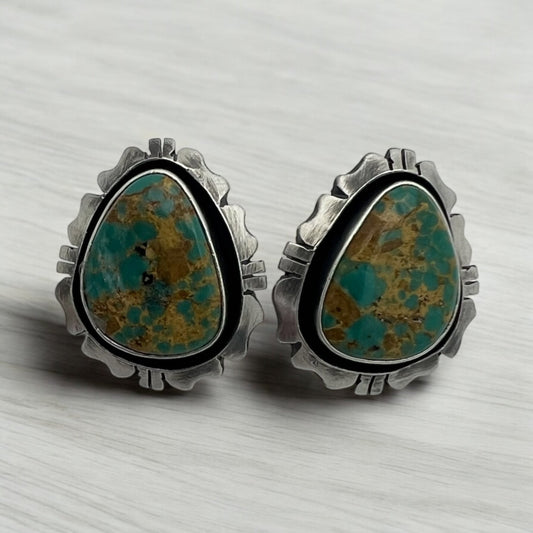 Navajo Artist Green Turquoise Post Earring Sterling Silver - Sunset TQ Mountain