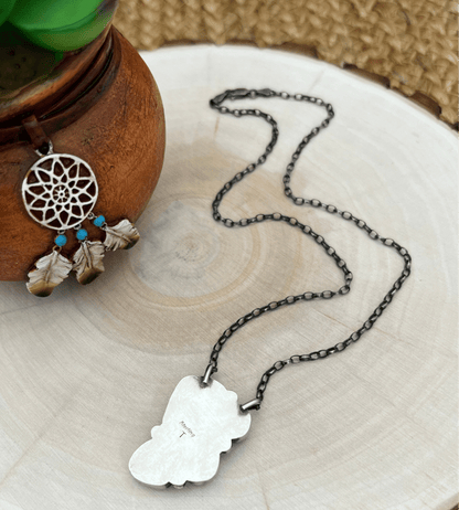 Navajo Artist Turquoise Bar Necklace with 16.5" Chain Oxidized Sterling Silver - Sunset TQ Mountain