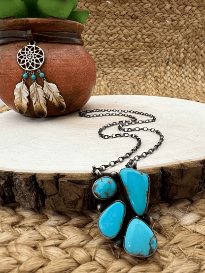 Navajo Artist Turquoise Bar Necklace with 16.5" Chain Oxidized Sterling Silver - Sunset TQ Mountain