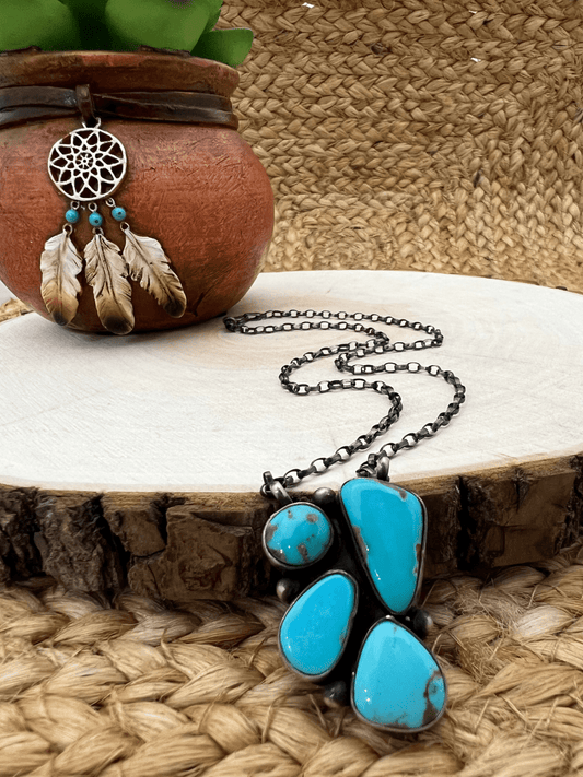 Navajo Artist Turquoise Bar Necklace with 16.5" Chain Oxidized Sterling Silver - Sunset TQ Mountain