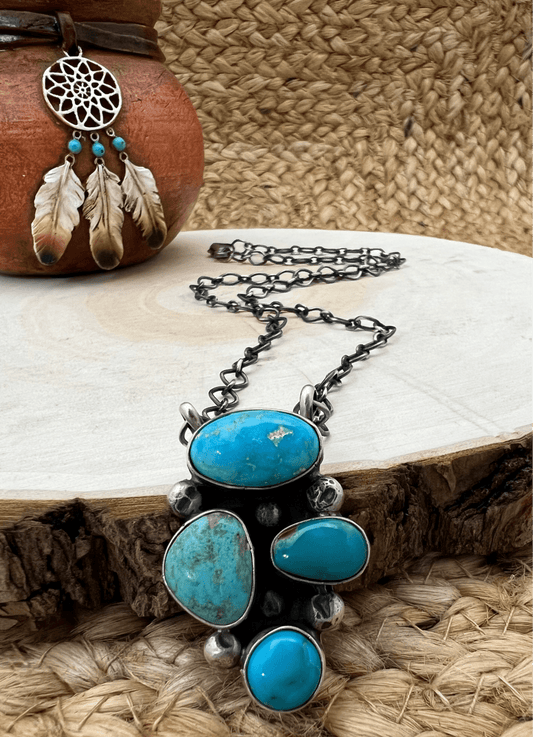 Navajo Artist Turquoise Bar Necklace with19" Chain Oxidized Sterling Silver - Sunset TQ Mountain