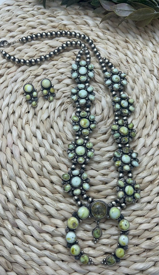 Palomino Large Cluster Squash Blossom and Earrings Set - Sunset TQ Mountain