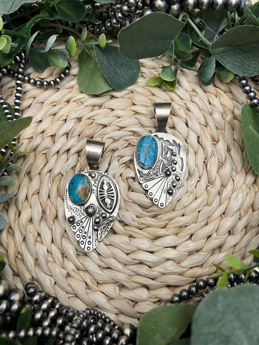 Randy Billy Turquoise and Southwest Stamping Pendant - Sunset TQ Mountain