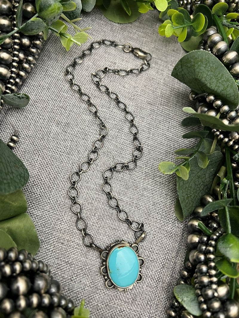 Randy Billy Turquoise Mine 8 Oval Bar Necklace - Sunset TQ Mountain