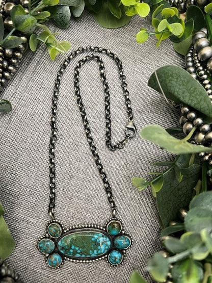 Rena Shelly Kingman Turquoise Cluster Bar Necklaces - Sunset TQ Mountain