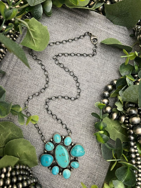 Rosita Calladitto Turquoise Cluster Bar Necklace - Sunset TQ Mountain