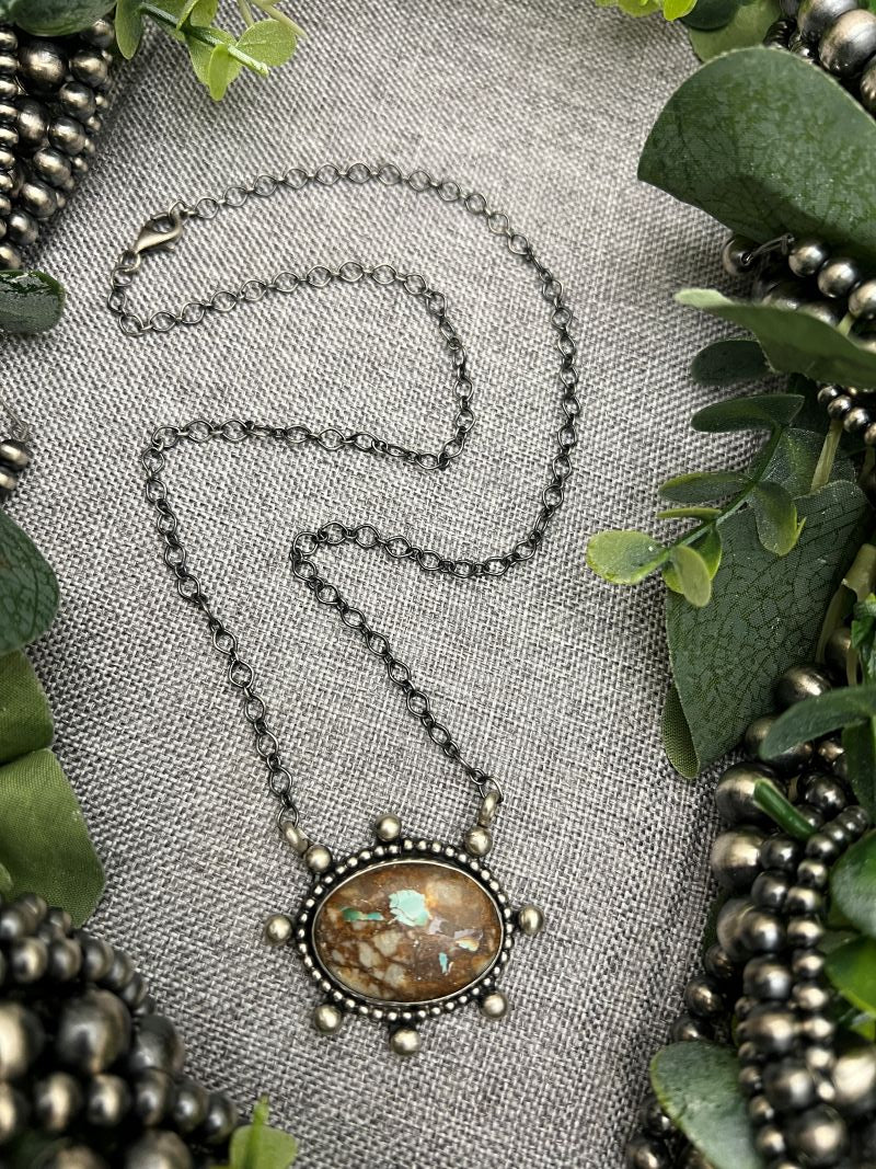 Royston Boulder Turquoise Oval Bar Necklace - Sunset TQ Mountain