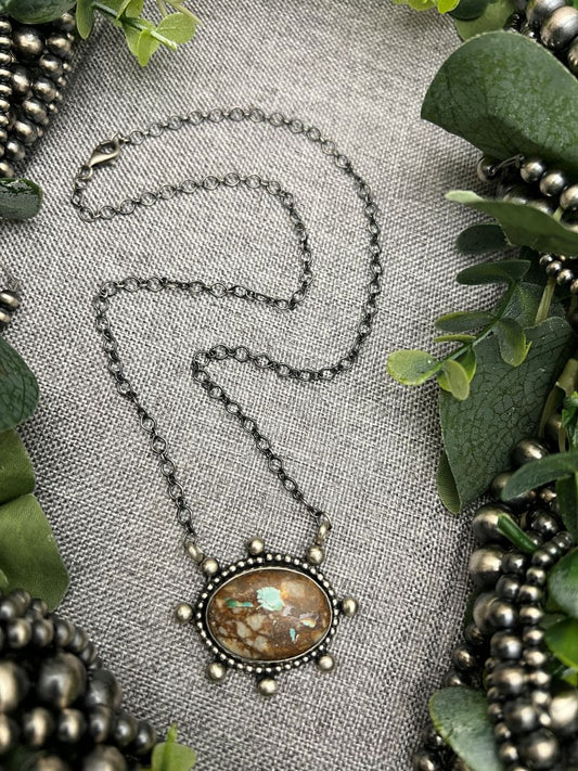 Royston Boulder Turquoise Oval Bar Necklace - Sunset TQ Mountain