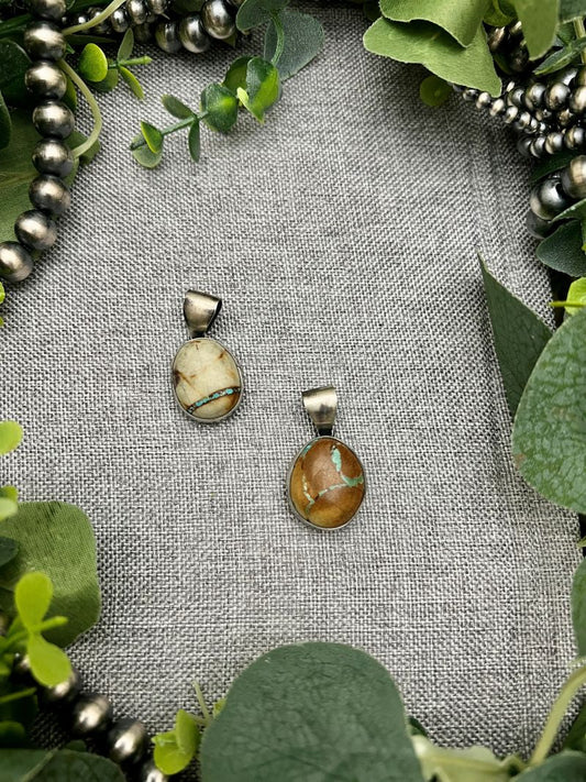Royston Boulder Turquoise Stamped Bezel Pendants - Sunset TQ Mountain