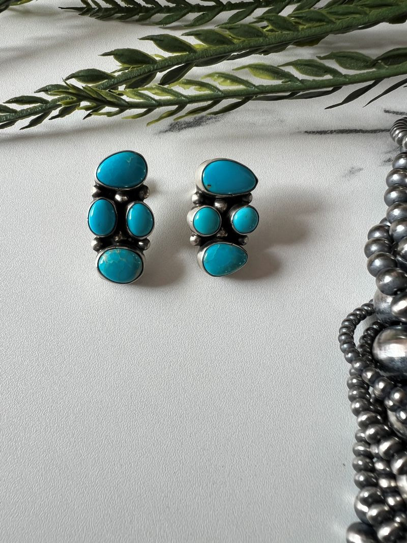 Sheila Becenti 4 - stone Turquoise Post Earrings - Sunset TQ Mountain