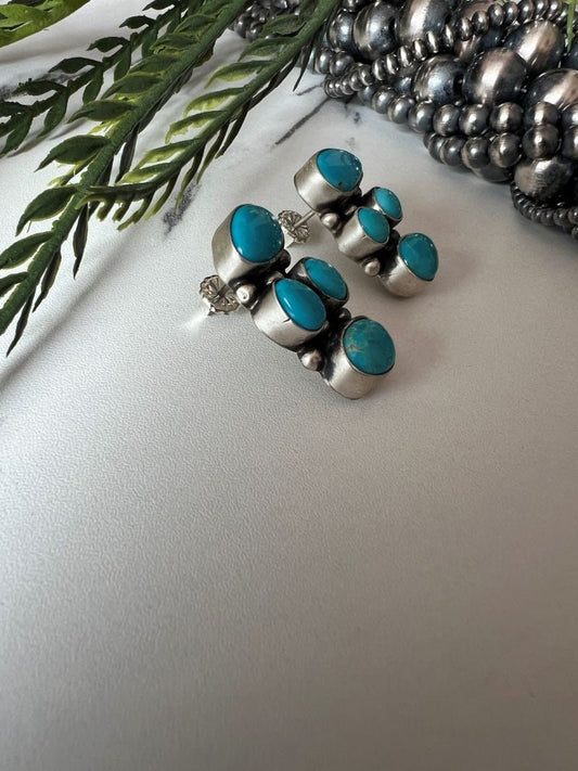 Sheila Becenti 4 - stone Turquoise Post Earrings - Sunset TQ Mountain