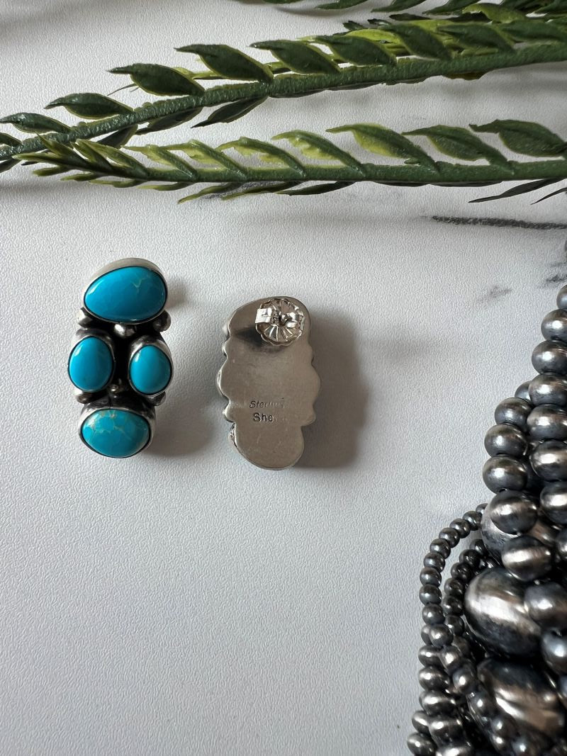 Sheila Becenti 4 - stone Turquoise Post Earrings - Sunset TQ Mountain