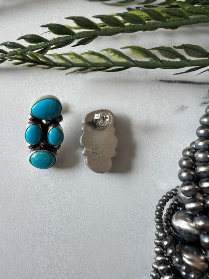 Sheila Becenti 4 - stone Turquoise Post Earrings - Sunset TQ Mountain