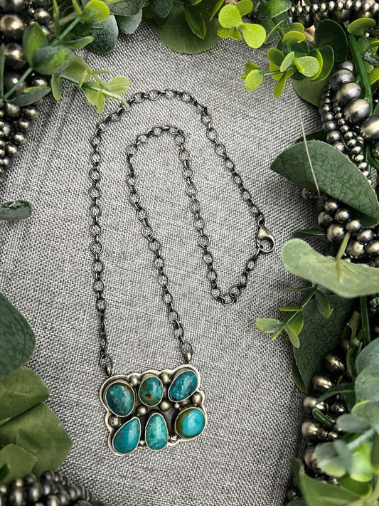 Sheila Becenti 6 - stone Sonoran Turquoise Bar Necklace - Sunset TQ Mountain