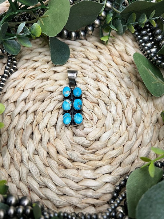Sheila Becenti 6 - stone Sonoran Turquoise Pendant - Sunset TQ Mountain