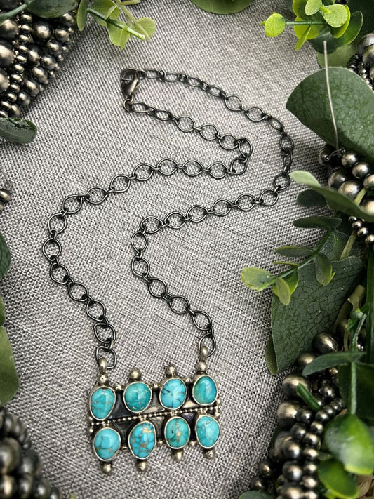 Sheila Becenti 8 - stone Sonoran Turquoise Bar Necklace - Sunset TQ Mountain
