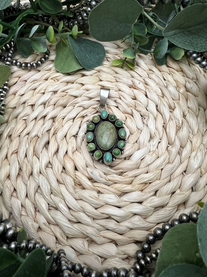 Sheila Becenti Sonoran Turquoise Cluster Pendant - Sunset TQ Mountain