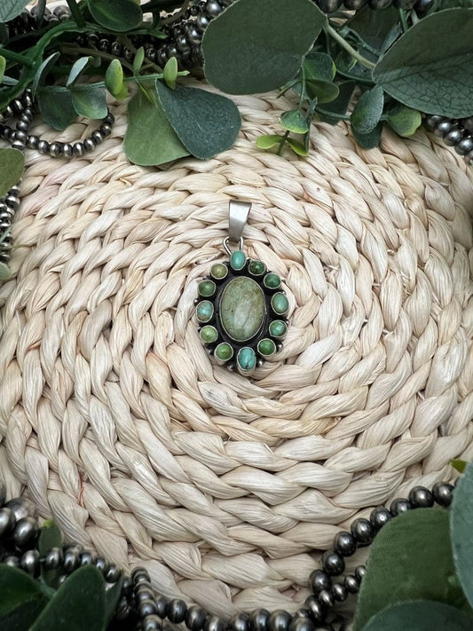 Sheila Becenti Sonoran Turquoise Cluster Pendant - Sunset TQ Mountain
