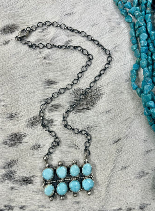 Sheila Becenti Turquoise 8 Stone Bar Necklace - Sunset TQ Mountain